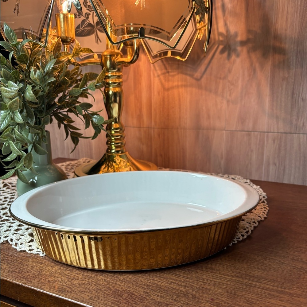 Vintage Aplico Gold Scalloped Bakeware Oval Serving Dish Made in France